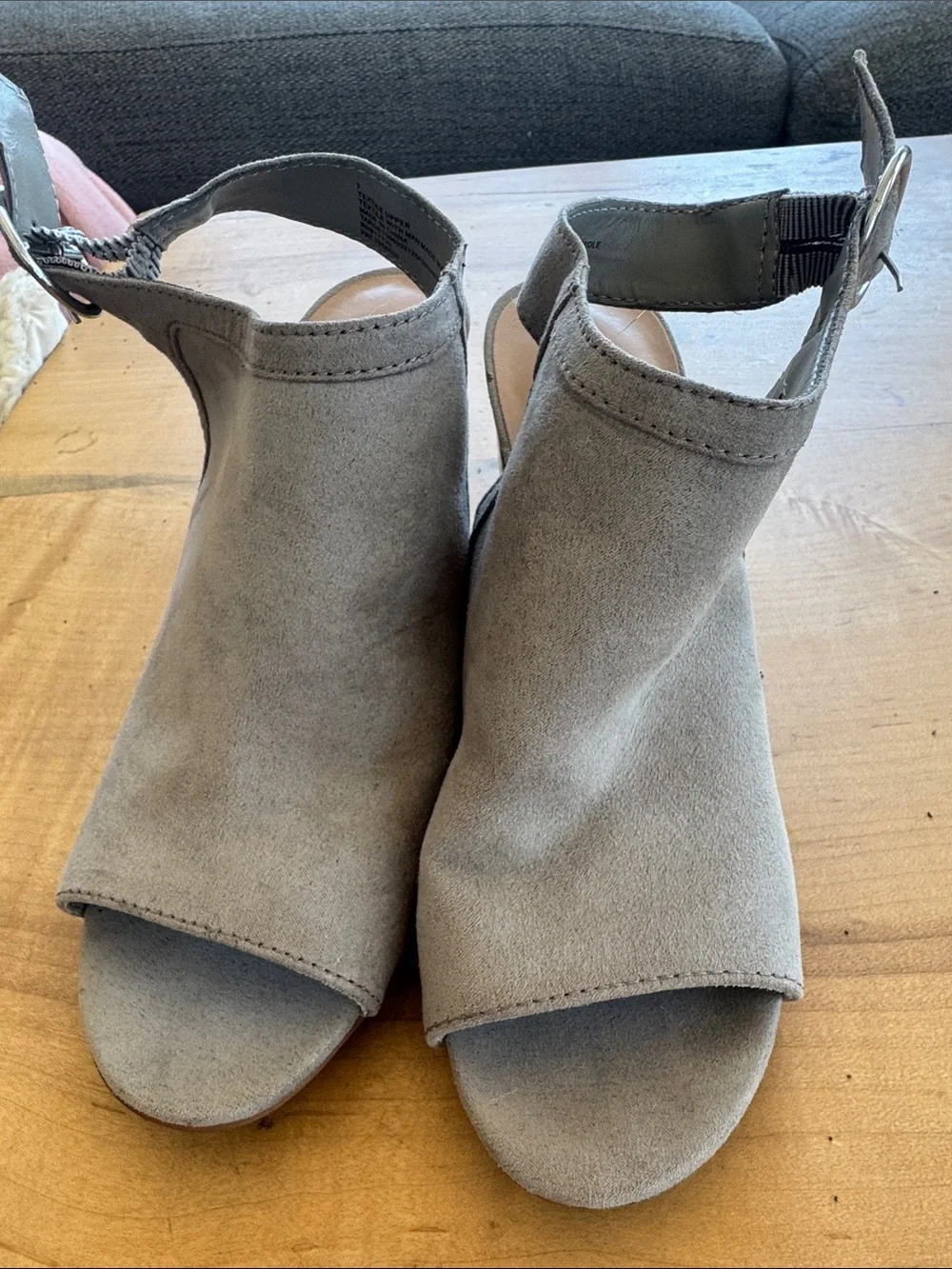 a new day Gray Open-Toe Suede Ankle Strap Sandals with Round Silver Buckle